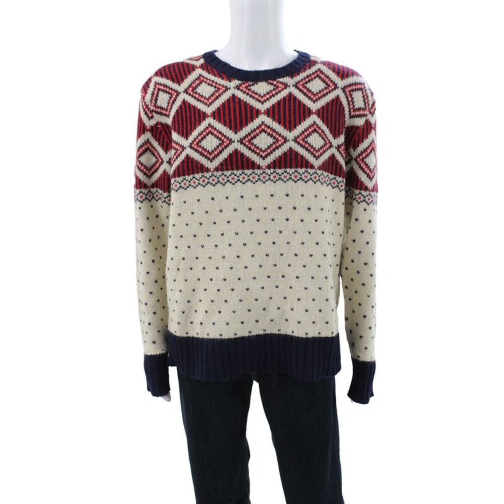 Gant Men Pullover Argyle Crew Neck Cotton Blend Beige Size XL